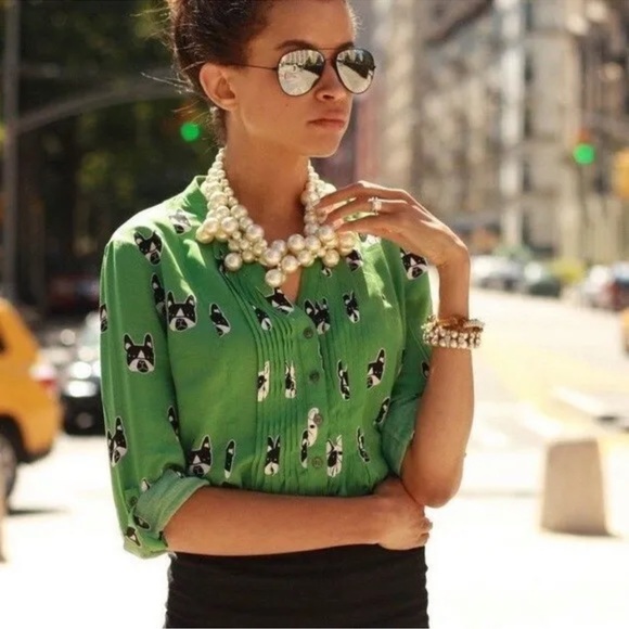 Anthropologie Green Dog Print Blouse - Picture 4 of 5